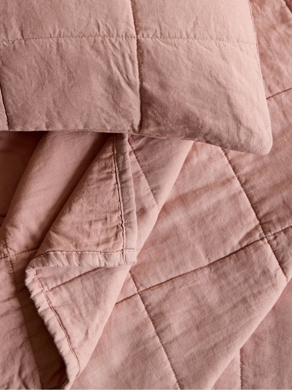Quince Lightweight European Linen Box Quilt Full/Queen Dusty Mauve - Picture 9 of 9